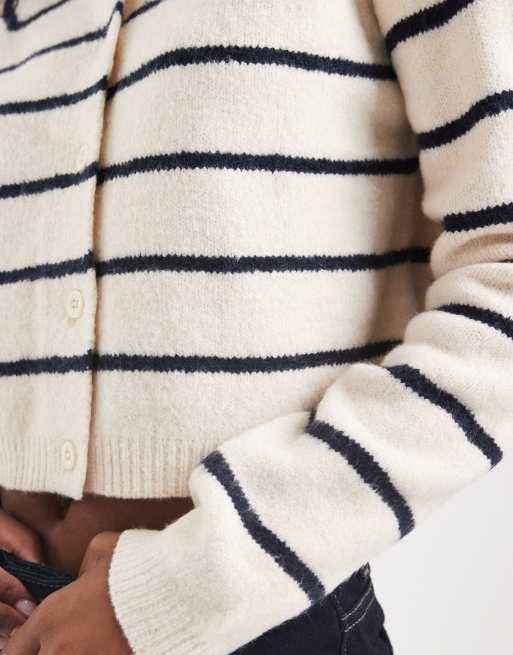 Brave Soul cropped cardigan in cream and navy stripe, 2 of 4