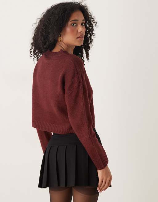Brave Soul cropped cardigan with black ribbon ties in burgundy | ASOS