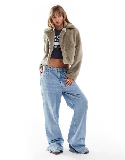 Brave Soul - Cropped jas van imitatiebont in taupe - view 1