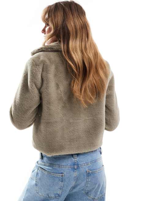 Brave Soul - Cropped jas van imitatiebont in taupe, 4 van 4