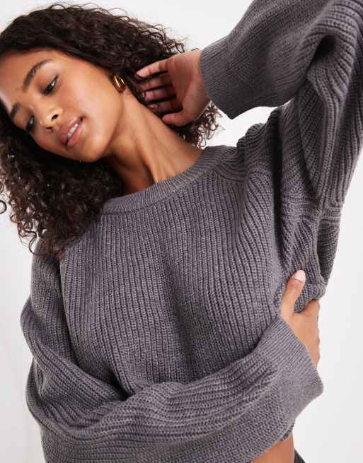 Brave Soul cropped knitted crew neck jumper in charcoal, 2 of 4