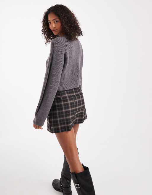 Brave Soul cropped knitted crew neck jumper in charcoal, 4 of 4