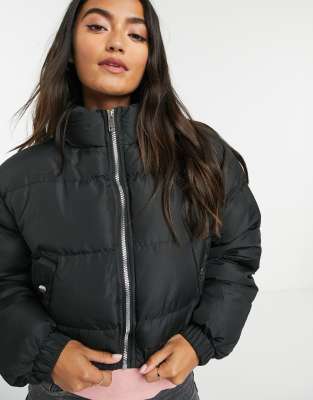 black longline padded puffer coat