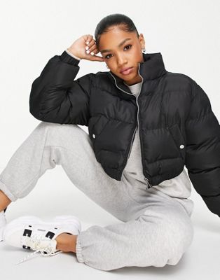 Brave Soul cropped puffer jacket in black