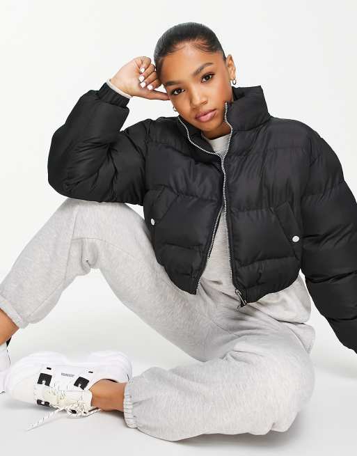 Brave Soul cropped puffer jacket in black | ASOS