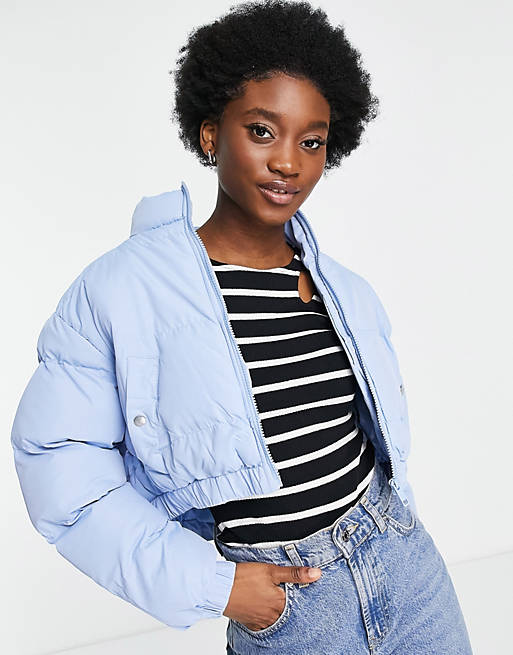 Brave Soul cropped puffer jacket in blue