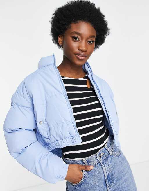 Brave Soul cropped puffer jacket in blue | ASOS