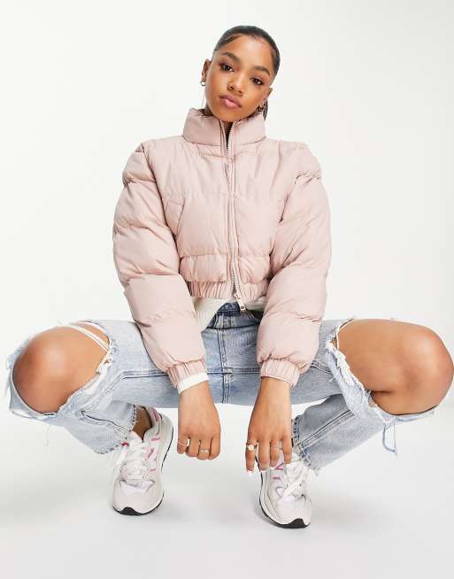 Pink crop cheap puffer jacket