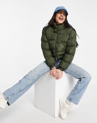 Brave Soul cropped puffer jacket in khaki