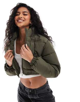 Brave Soul Brave Soul cropped puffer jacket in khaki-Green