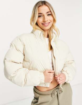 Brave Soul cropped puffer jacket in stone