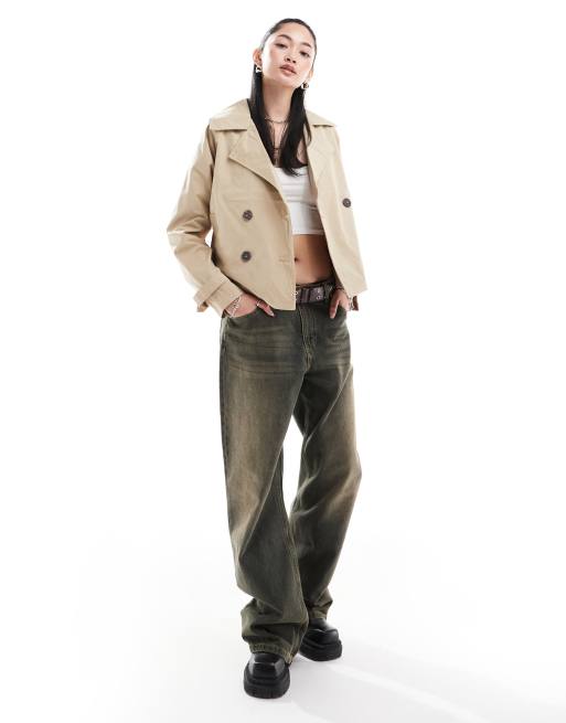Brave Soul - Cropped regnjakke i beige