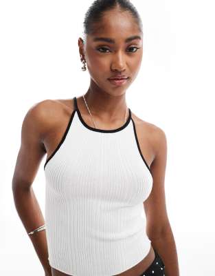 Brave Soul - Cropped-Trägertop aus Strick in Weiß mit schwarzem Zierstreifen