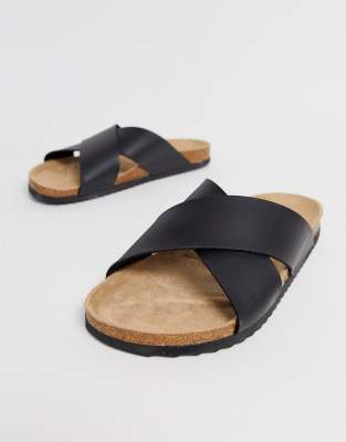 cross strap sliders black