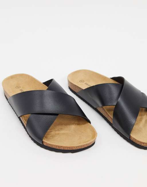cross strap sliders black