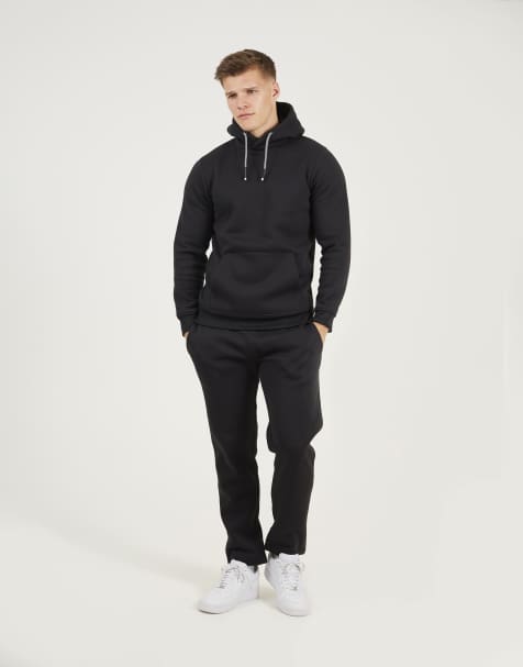 Brave Soul Crossover neck hoodie and joggers set in black - view 1