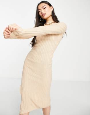 Brave Soul - Cubo - Strickkleid mit Seitenschlitz-Neutral