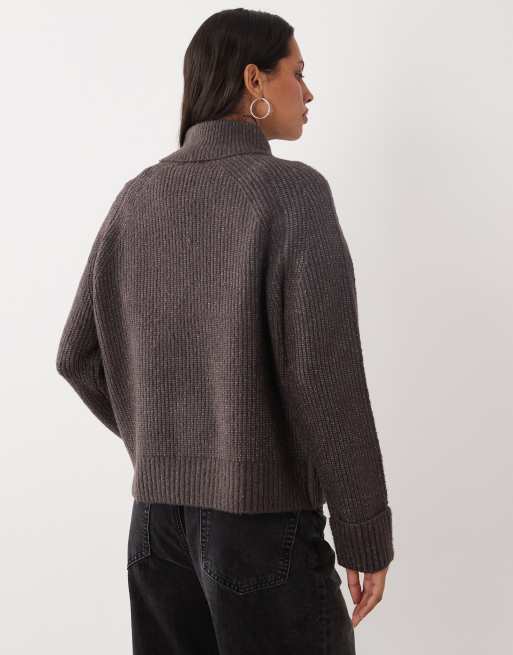 Brave Soul cuffed sleeve roll neck jumper in charcoal grey, 4 of 4