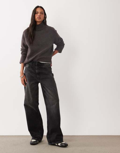 Brave Soul cuffed sleeves turtle neck sweater in charcoal gray, 2 of 4