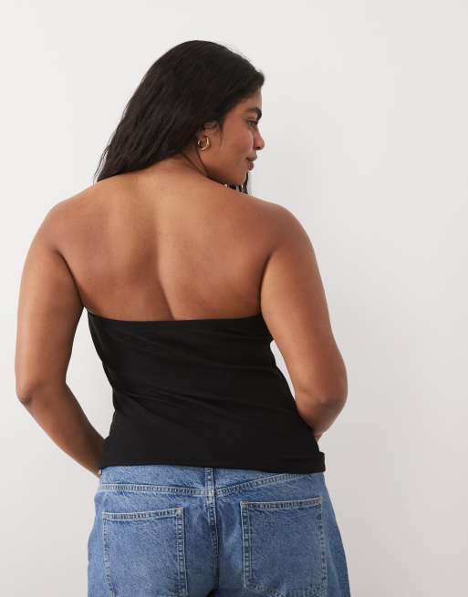 Brave Soul Curve 2 pack ribbed tube top with side split in white and black, 4 of 4