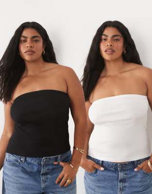 Brave Soul Plus Brave Soul Curve 2-pack Ribbed Tube Tops With Side Split In Multi