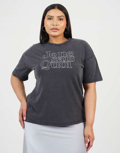 Brave Soul Curve acid wash graphic print oversized t-shirt in grey