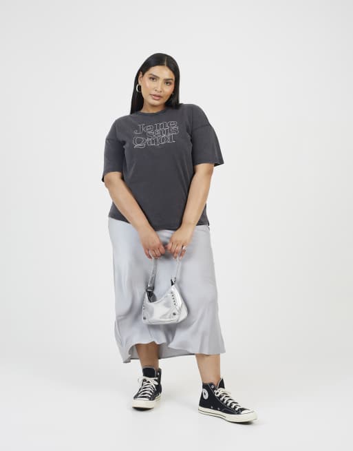 Brave Soul Curve acid wash graphic print oversized t-shirt in grey, 3 of 4