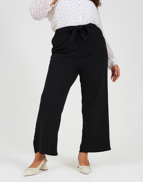 Brave Soul Curve bootcut trousers with tie belt in black - view 1