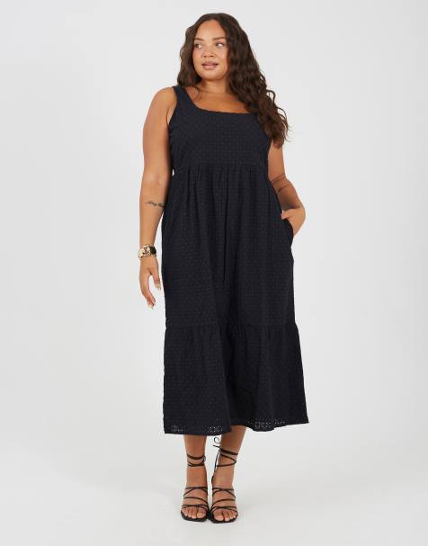 Brave Soul Curve broiderie strappy maxi dress in black - view 1