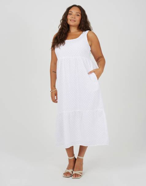 Brave Soul Curve broiderie strappy maxi dress in white