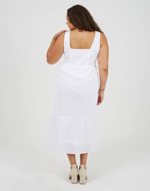 Brave Soul Curve broiderie strappy maxi dress in white, 2 of 3
