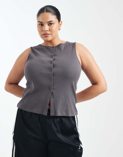 Brave Soul Curve button down vest in charcoal grey