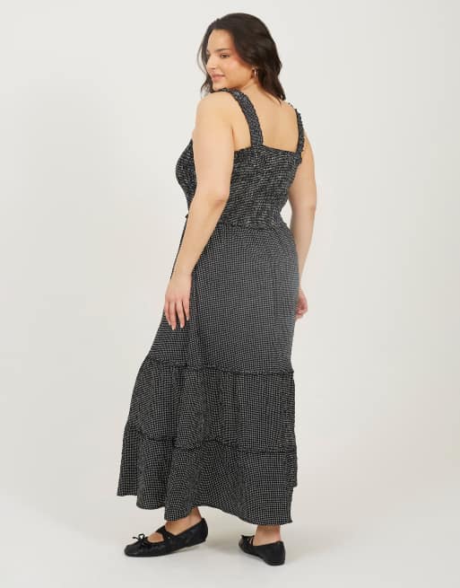 Brave Soul Curve check strappy shirred maxi dress in black, 2 of 3