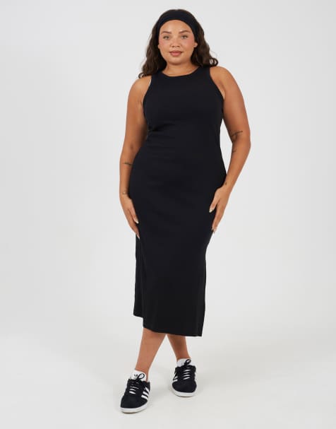 Brave Soul Curve crew neck bodycon midi dress in black - view 1