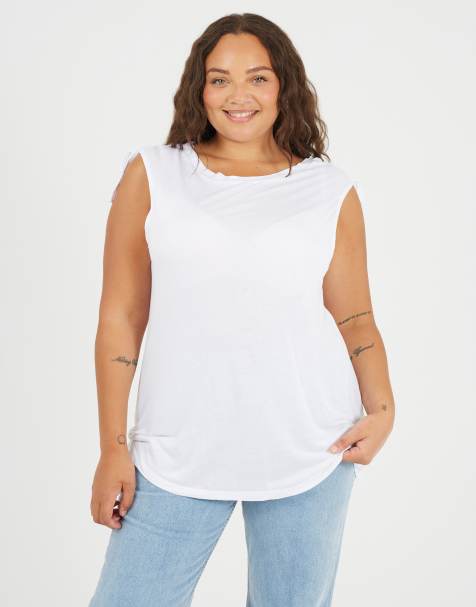 Brave Soul Curve drawstring shoulder longline vest in white - view 1