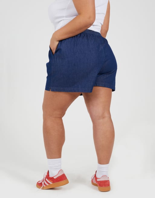 Brave Soul Curve elasticated chambray shorts in indigo, 2 of 4