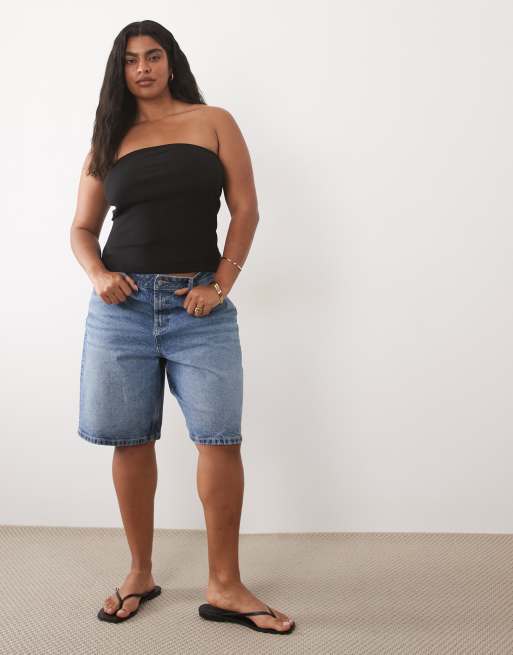 Brave Soul Curve geribde tube top met split opzij in zwart, 2 van 4