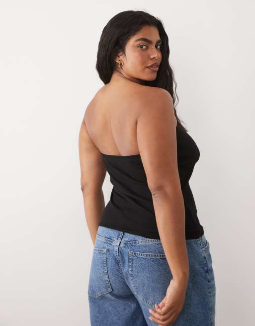 Brave Soul Curve geribde tube top met split opzij in zwart, 4 van 4