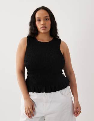 Brave Soul Curve - Gesmoktes Trägertop in Schwarz mit Rüschensaum