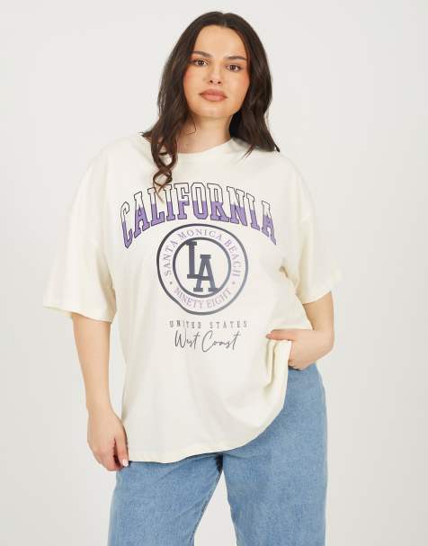Brave Soul Curve graphic print oversized t-shirt in cream