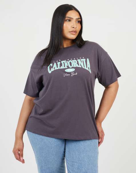 Brave Soul Curve graphic print oversized t-shirt in dark grey