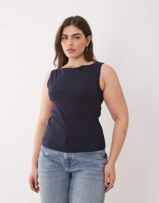 Brave Soul Plus Brave Soul Curve High Neck Vest Top In Blue