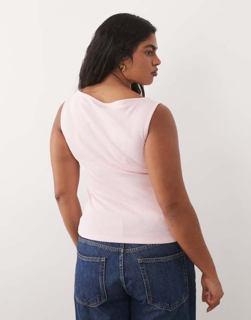 Brave Soul Curve high neck vest top in pale pink, 4 of 4
