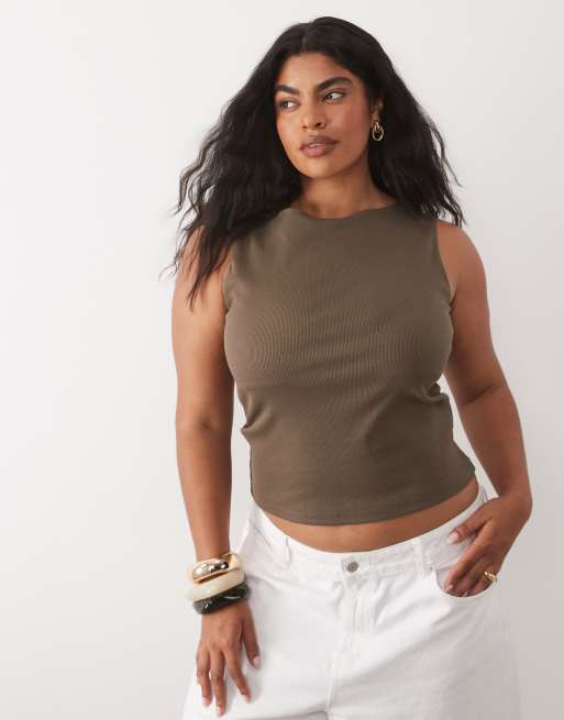 Brave Soul Curve high neck vest top in taupe, 2 of 4