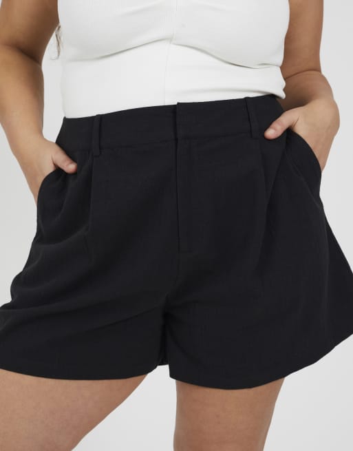 Brave Soul Curve linen look tailored shorts in black, 3 of 3