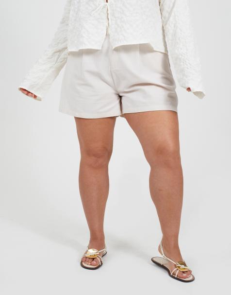 Brave Soul Curve linen look tailored shorts in stone - view 1