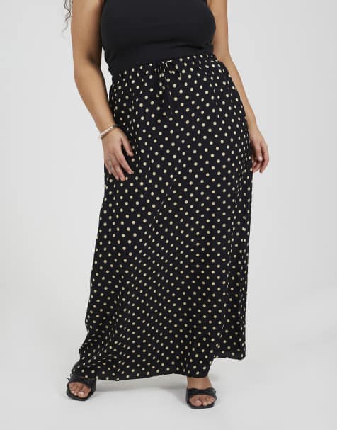 Brave Soul Curve polka dot maxi skirt with adjustable tie waist in black - view 1
