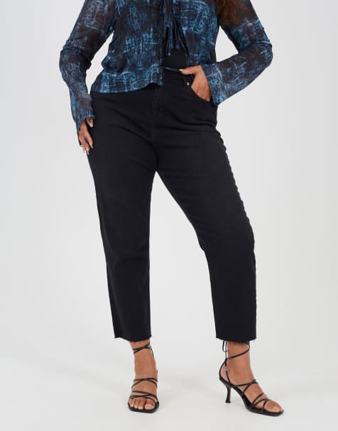 Brave Soul Curve raw hem cropped mom jeans in black - view 1