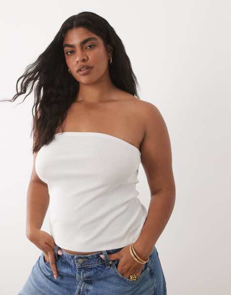 Brave Soul Curve ribbad tubtopp med slits i sidan i vitt - view 1
