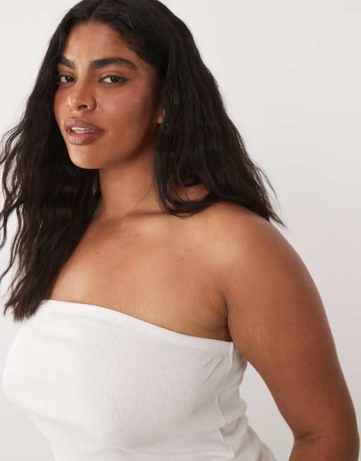 Brave Soul Curve ribbad tubtopp med slits i sidan i vitt, 3 av 4